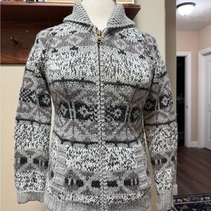 Eddie Bauer Gray and Black fair isle blended alpaca wool Women's Cardigan